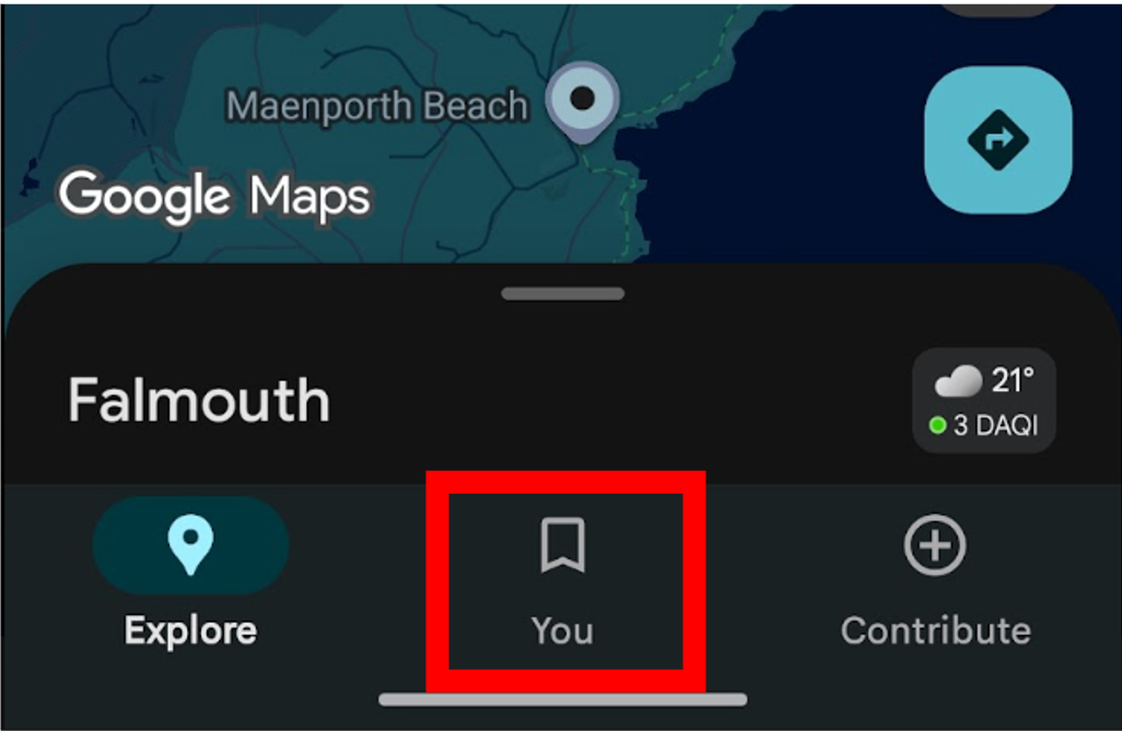 Google Maps home screen with the You tab highlighted.
